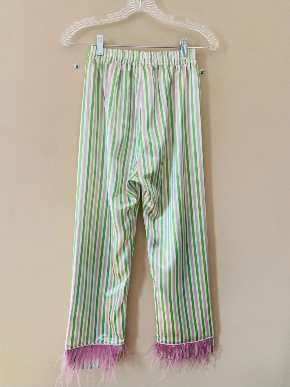 Lola + The Boys Wicked Universal Girl Pajama Set Green Pink Striped Feather Trim